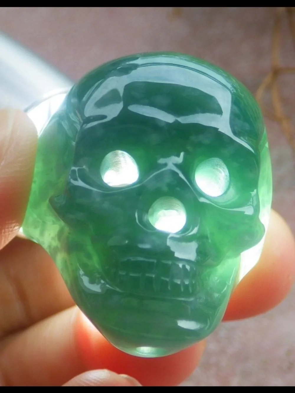 Certificate Jadeite Jewelry Green Skull human ring size6.5
